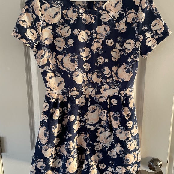 Navy Blue and Pink Floral Romper - Picture 2 of 5